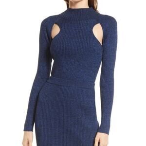 OPEN EDIT Sparkle Cutout Sweater  Glitter Navy  Size S